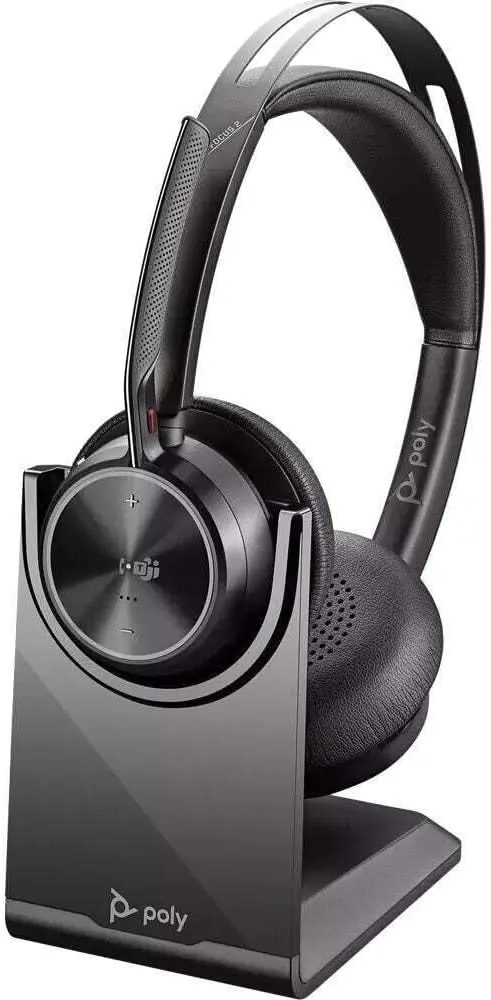 هدست بلوتوث Poly Voyager Focus 2 UC با پایه، مشکی، یونیسکس